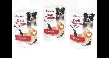 3 X flamingo Deli Yumm fresh meat snack 90 gr CHICKEN ideaal op likpad of ingevrozen (30 min) in tpr bal of ... een lekkernij voor uw hond,