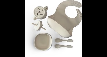 The Gifter - Siliconen kinderservies beige - set - 5-delig - vork en lepel - kom -slabber - multifunctionele beker