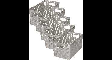 PlasticForte Opbergmand - 5x - Kastmand - rotan kunststof - zilver - 5 Liter - 15 x 28 x 13 cm