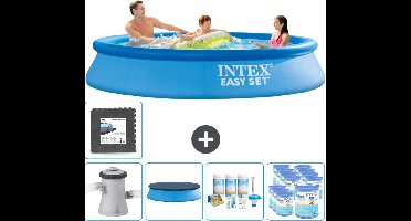 Intex Rond Opblaasbaar Easy Set Zwembad - 305 x 61 cm - Blauw - Inclusief Pomp Afdekzeil - Onderhoudspakket - Filters - Vloertegels