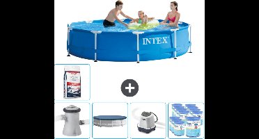 Intex Rond Frame Zwembad - 305 x 76 cm - Blauw - Inclusief Pomp Afdekzeil - Zoutwatersysteem - Filters - Zwembadzout