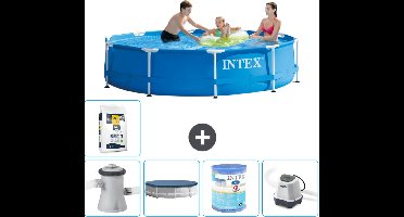 Intex Rond Frame Zwembad - 305 x 76 cm - Blauw - Inclusief Pomp Afdekzeil - Filter - Zoutwatersysteem - Zwembadzout