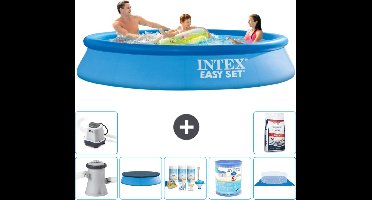 Intex Rond Opblaasbaar Easy Set Zwembad - 305 x 61 cm - Blauw - Inclusief Pomp Afdekzeil - Onderhoudspakket - Filter - Grondzeil - Zoutwatersysteem - Zwembadzout
