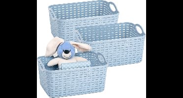 Plasticforte opbergmandje/kastmandje - 3x - 12 liter - ijsblauw - kunststof - 33 x 24 x 21 cm - nestbaar