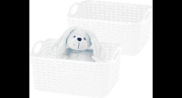 Plasticforte opbergmandje/kastmandje - 2x - 12 liter - ivoor wit - kunststof - 33 x 24 x 21 cm - nestbaar