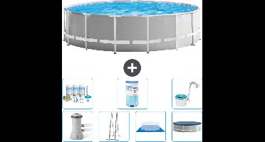 Intex Rond Prism Frame Zwembad - 457 x 122 cm - Grijs - Inclusief Pomp - Ladder - Grondzeil - Afdekzeil Onderhoudspakket - Filter - Skimmer