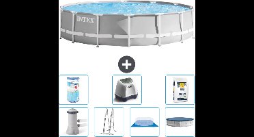 Intex Rond Prism Frame Zwembad - 427 x 107 cm - Grijs - Inclusief Pomp - Ladder - Grondzeil - Afdekzeil Filter - Zoutwatersysteem - Zwembadzout