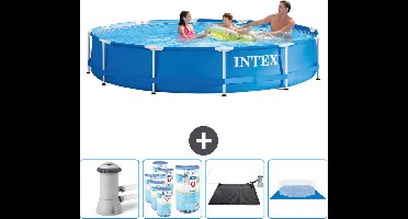 Intex Rond Frame Zwembad - 366 x 76 cm - Blauw - Inclusief Pomp Filters - Solar Mat - Grondzeil