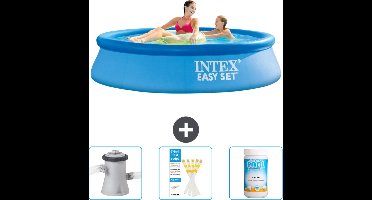 Intex Rond Opblaasbaar Easy Set Zwembad - 244 x 61 cm - Blauw - Inclusief Zwembadfilterpomp - Testrips - Chloor