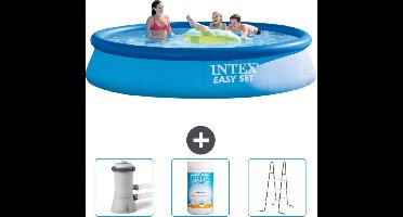 Intex Rond Opblaasbaar Easy Set Zwembad - 396 x 84 cm - Blauw - Inclusief Zwembadfilterpomp - Chloor - Ladder