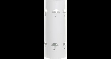 Items paraplubak/parapluhouder - ivoor wit - metaal met decoraties - D20 x H47 cm - Uitlekbakken voor paraplus