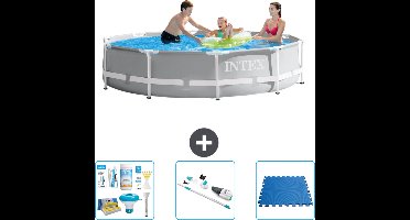 Intex Rond Prism Frame Zwembad - 305 x 76 cm - Grijs - Inclusief Onderhoudspakket - Stofzuiger - Vloertegels