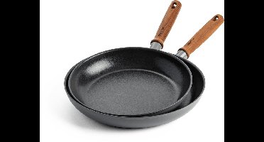 GreenPan Mayflower Pro keramische 2-delige pannenset - 20 en 28 cm - inductie pannenset - inductie koekenpannenset - Koekenpan 20 cm - Koekenpan 28cm - PFAS-vrij - grijs - houten handvat