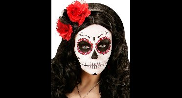 Halloween haarbandje met zwarte rode rozen