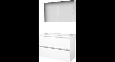 Basic Comfort 46 badmeubelset met spiegelkast, greeploze wastafelonderkast met 2 lades en acryl wastafel met 1 kraangat 100 x 46 cm, ice white