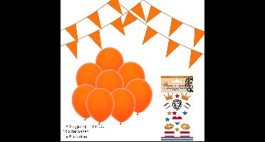 Oranje Versiering, Oranje Slingers, Vlaggenlijn Oranje, Ballonnen, Voetbal, EK, WK, Koningsdag ,Oranje Feestartikelen 12 Stuks Pakket