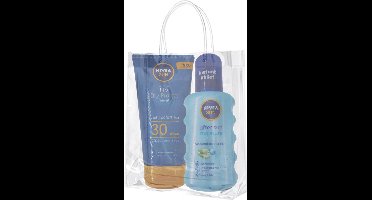 Zonbescherming: Nivea UV Dry Protect SPF 30 175ml en After Sun 200ml in een (geschenk)tasje