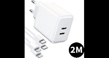 35W USB C Oplader + 2 Meter Oplaadkabel - Geschikt voor iPhone - GaN Snellader - Voor Tablet en Telefoon 14, 13, 12, 11, X Pro Max Plus Mini