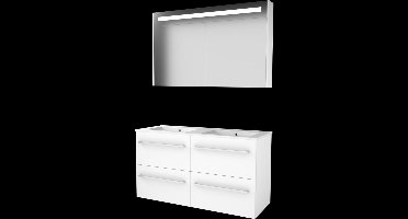 Basic Premium 46 badmeubelset met spiegelkast met geïntegreerde LED verlichting, wastafelonderkast met grepen, 4 lades en porseleinen wastafel met 2