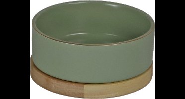 De Boon - Honden Eetbak - keramiek/hout - zeegroen - 13cm