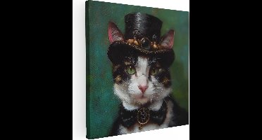 Artaza Canvas Schilderij Steampunk Kat met Hoge Zijden - Dieren - 60x60 cm - Wanddecoratie Woonkamer - Schilderijen - Muurdecoratie