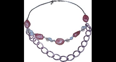 Ketting zilver met roze schakels en diverse kleuren steentjes