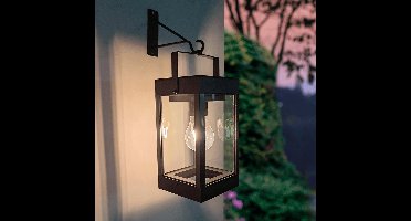 Solar wandlamp buiten 'Cube' - Warm wit licht - Met beugel - Led filament - Tuinverlichting op zonne-energie - Zwart