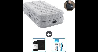 Intex Luchtbed - 1-Persoons - 99 x 191 x 51 cm - Grijs - Inclusief pomp - Hoeslaken en Reparatieset