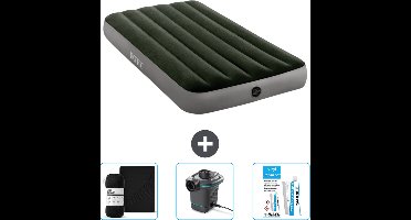 Intex Luchtbed - 1-Persoons - 99 x 191 x 25 cm - Groen - Inclusief Hoeslaken - Pomp en Reparatieset