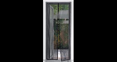 2x Zwarte deur horren met klittenband tegen insecten 210 x 50 cm - caravan opzet deurhorren - universele insecten horren -