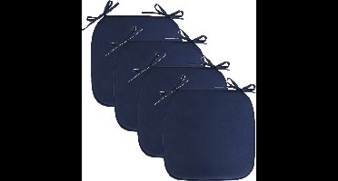 Progarden Stoelkussen Anna - 4x - binnen/buiten - donkerblauw - 39 x 39 x 3 cm - polyester