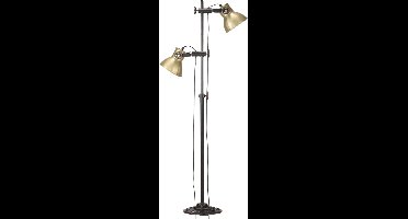 Vloerlamp met 2 lampenkappen E27 gietijzer messingkleurig
