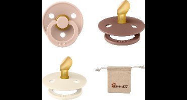 Bibs Dental fopspenen Anatomical 6-18 maanden- Set 3 stuks- Blush, Ivory en Woodchuck - + Monkiezz speenzakje - orthodontisch- Anatomisch- Maat 2