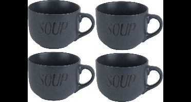 Cosy & trendy soepkommen - 4x - donkergrijs - 11 cm - 510 ml - soepbeker - kommetje - schaaltje