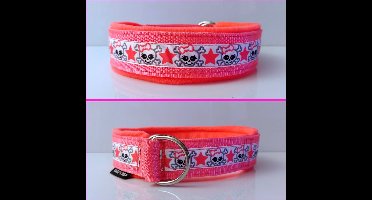 Sliphalsband - Neon roze - Maat L - 4 cm breed - Skull ster - Anti trek halsband - Halsband - Hondenhalsband - Sterke rassen