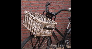 Migo Styling - Opbergmand - Fietsmand - Kastmand - 44x40xH27 cm - Leren handgrepen - Riet - Rotan - Grey - incl Ty-raps