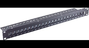 19 inch Patch Panel 1U voor 24 Keystone modules met kabelgeleiding - compact / zwart