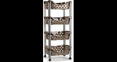 Plasticforte Trolley - keukentrolley op wieltjes - 4-laags - bruin - kunststof - 40 x 88 cm - opbergtrolley