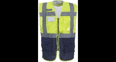 Yoko mesh veiligheidshesje met rits XL Geel/Marineblauw