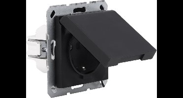 Q-Link S-Line contactdoos 1-voudig - randaarde - met klep - zwart