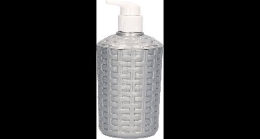 Plasticforte Zeeppompje - zeep dispenser - zilver - gevlochten kunststof - 16 cm