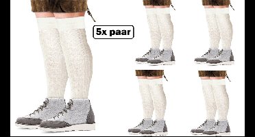 5x Paar Tiroler sokken wit 39-42 - Festival carnaval thema feest oktoberfest apres ski party