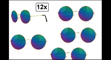 12x Bril flower power 70s olieglas blauw - John lennon bril beatles rond 70s and 80s disco peace flower power happy together uilebril
