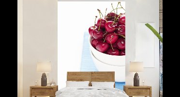 Behang - Fotobehang Kers - Kom - Blauw - Breedte 145 cm x hoogte 220 cm