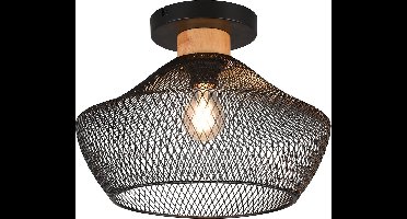 LED Plafondlamp - Plafondverlichting - Torna Jenna - E27 Fitting - Rond - Mat Zwart - Aluminium