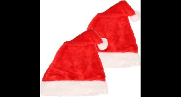 2x stuks pluche luxe kerstmutsen voor volwassenen - Met nepbont randje - kerstmutsen