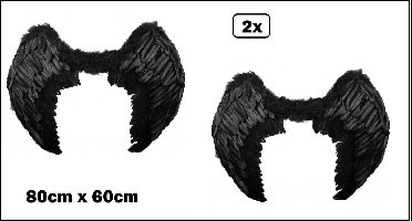 2x Black Devil vleugels zwart 80cm x 60cm - Duivel carnaval thema feest festival fun engel vleugel