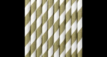 Partydeco drinkrietjes gestreept - van papier - groen/wit - 10x stuks - verjaardag drinkrietjes - 19 cm