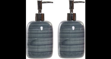 Items Zeeppompje/zeepdispenser - 2x - blauw - polystone - 16 cm - 300 ml - navulbaar - badkamer/keuken