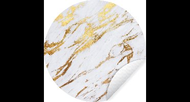 WallCircle - Muurstickers - Behangcirkel - Marmer - Wit - Goud - Luxe - ⌀ 30 cm - Muurcirkel - Zelfklevend - Ronde Behangsticker